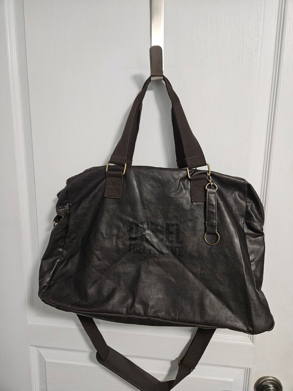 Diesel Fuel For Life Duffle Distressed Vegan Leather Weekender Travel Gym Bag